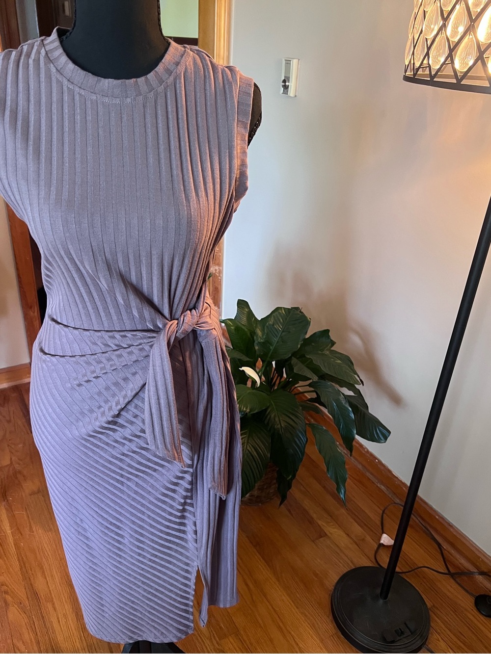 Maurices Lavender Sleeveless Ribbed Tie-Waist Midi Dress